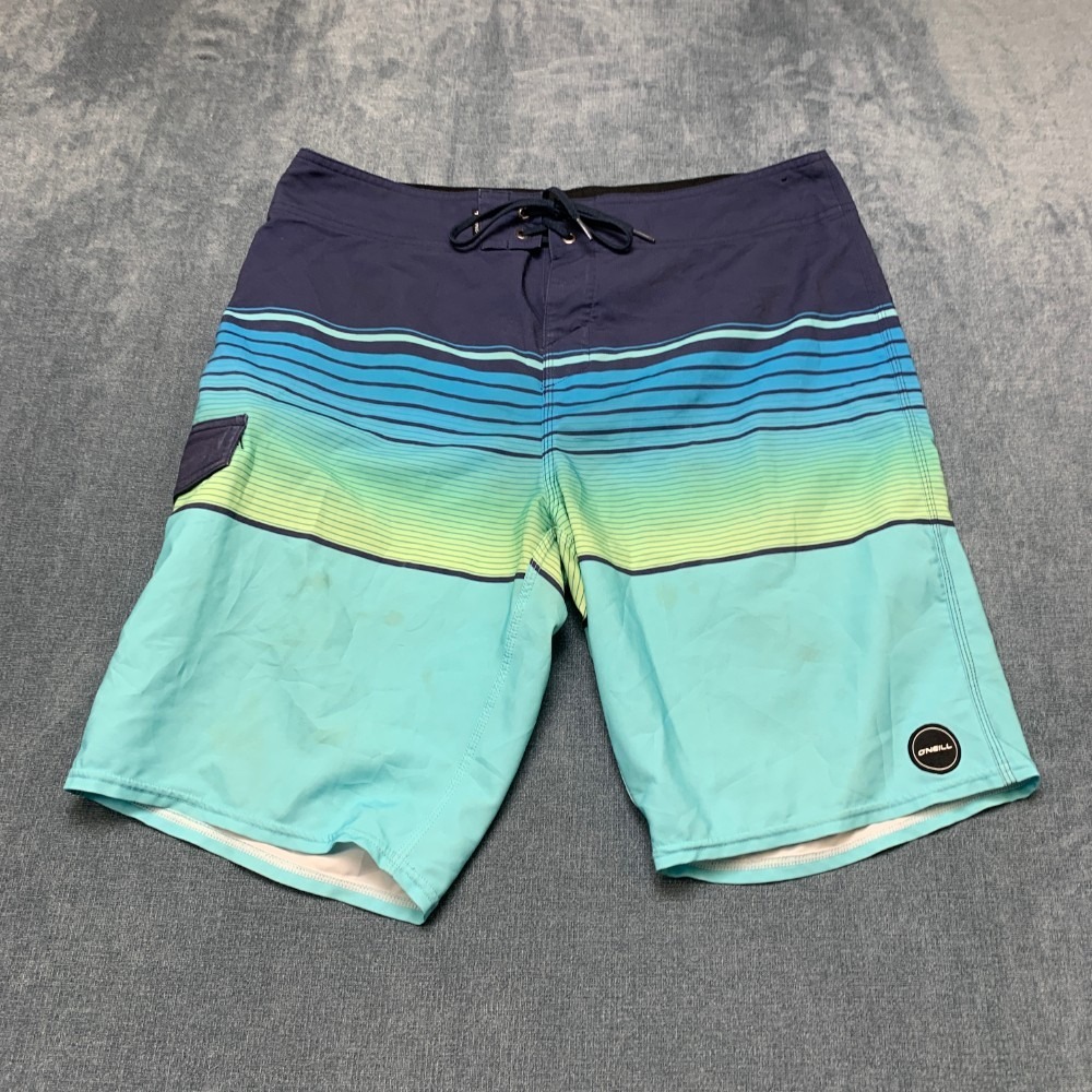 O'Neill Board Shorts Men 34 Multicolor Striped Stretch Drawstring Swimwear Beach